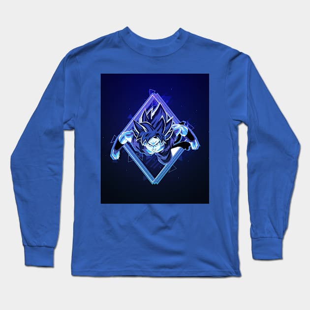 Dragon Ball Super : Goku "SuperSaiyan" - 80's retro style blue poster - awsome gift for Dragon Ball lover & fans Long Sleeve T-Shirt by EhsanStore